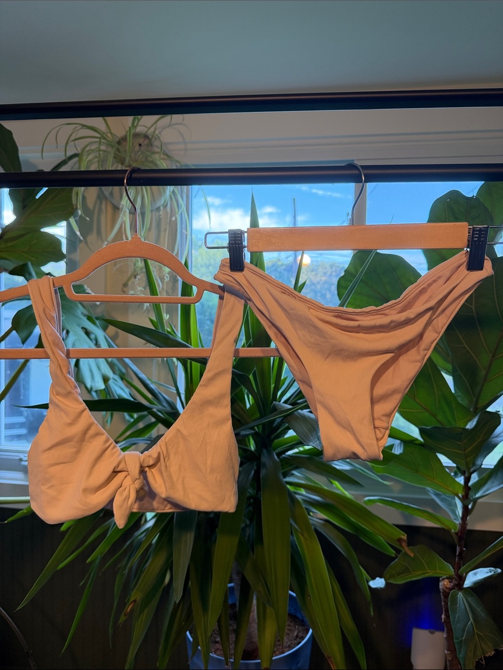 Knot-Front Ribbed Bikini Set in Cream